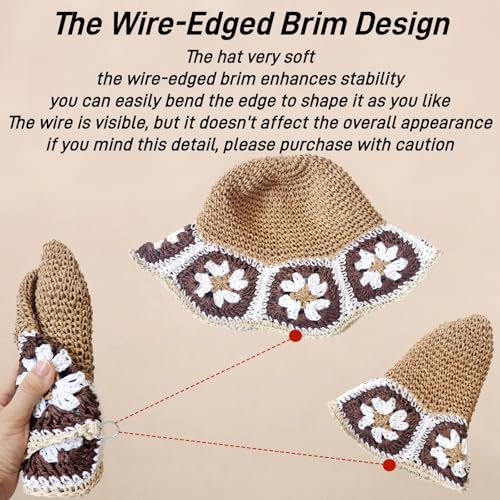Floppy Big Beach Straw Hats for Women Foldable Summer Wide Brim Packable Sun Hat Womens Travel Straw Fedora Hat - color: Floral-4