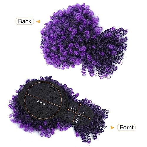 Drawstring Ponytail with Bangs Afro Puff Ponytail Extensions for Women Short Curly Puff Ponytail with Bangs Clip in Wrap Updo Hairpiece(Tpurple) - color: Tpurple