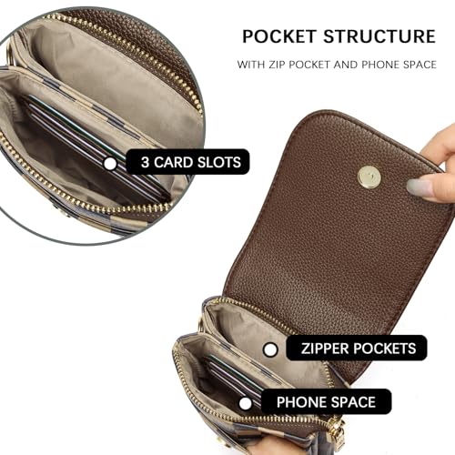 BOSTANTEN Vegan Leather Crossbody Bags for Women Designer Cell Phone Bag Wallet Purses Adjustable Strap - color: Checkered Coffee