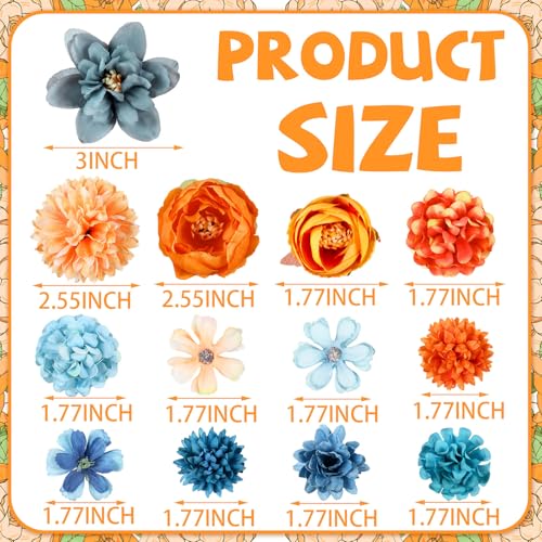 BBTO 21 Pcs Flower Hair Clip Rose Hair Clips Barrettes for Women Flower Accessories Boho Bride Claw Clip Hairpin Brooch Pin Headpiece for Wedding (Orange Blue Series) - color: Orange Blue Series