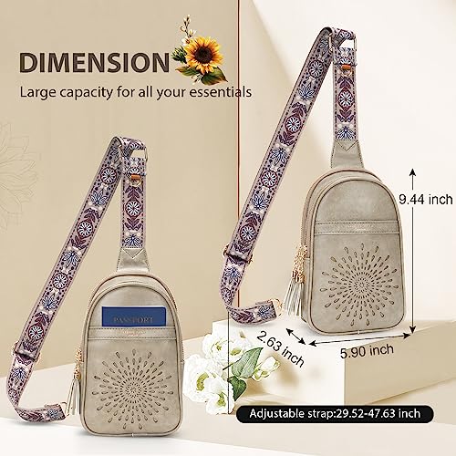 APHISON Small Sling Bag Cell Phone Purse Vegan Leather Fanny Packs Chest Bag with Adjustable Strap Gray - color: 03-gray