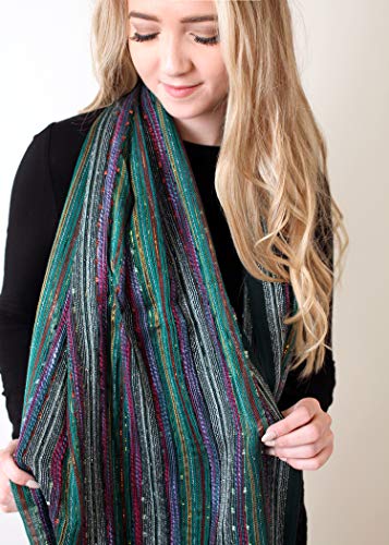 Anika Dali (15 Colors) Shimmer Sparkle Infinity Scarf, Women's Festival Bliss Lightweight Fashion Shawl - color: Festive Emerald Green