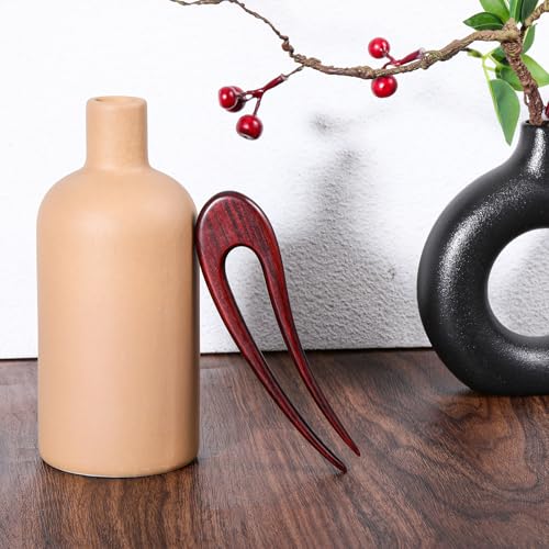 3 Pack Wooden Hair Sticks for Women, French U Shaped Hairpin with Two Prongs Hair Clips Handmade French Hairs Stick Vintage Matte Hairpins for Women Bun Updo Hairstyle