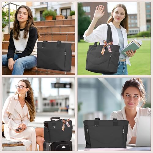 YFWE Puffer Tote Bag for women, Lightweight Tote Bag with Compartments for Work, Travel, School, Gym & Nurses - color: Black