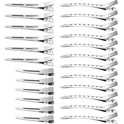 65Pcs Duck Billed Hair Clips for Styling Sectioning, Metal Silver Alligator Hair Clips for Women, 3 Sizes Long Hair Clip for Roller, Pin Curl Loc Clips for Retwist, Salon, Barber, Bows DIY