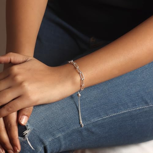 LeCalla Pure 925 Sterling Silver Italian Paperclip Link Chain Bracelets | Gold Over Silver Paper-Clip Link Station Bracelet | Sliding Bolo Bracelet for Women - color: PaperClip Link Bolo