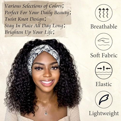 Boho Bandana Headband For Women Wide Headbands Knotted Turban Head Wraps Cute Head Scarf Hairband Paisley Fashion Hair Wrap Turban Bands Workout Bandana Hair Accessories For Women 4 Pack - color: Style 123