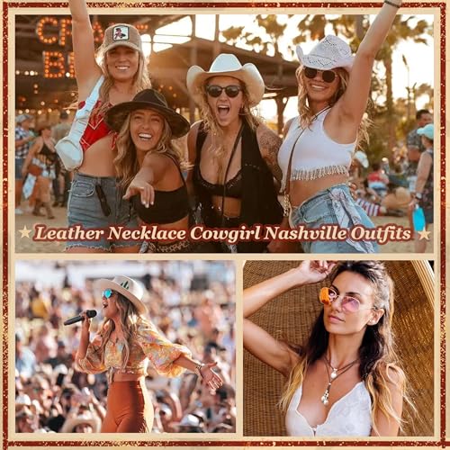 Boho Outfits for Women Boho Necklaces Country Concert Outfits Nashville Western Jewelry Choker Necklaces Long Leather Necklace Western Dress Jewelry Country Cowgirl Accessories Gifts - color: E:Layered Coin Necklace