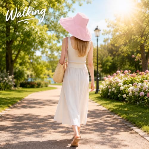 Wide Brim Sun Hat for Women Reversible Beach Hats Metal Wired Edge Gardening Hats, UPF 50+ Bucket Summer Hat - color: Pink Floral