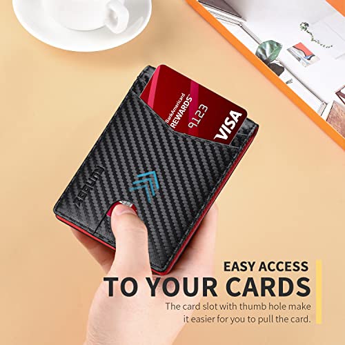 RUNBOX Wallet for Men -Slim Rfid Leather Mens Bifold Novelty Wallets 2 ID Window With Gift Box Men's Accessories | Slim - color: Carbon black&red-new