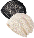 XYIYI Womens Chemo Headwear Hats Cotton Slouchy Beanie Cap Scarf - color: 2pc Lace Mesh Black Beige