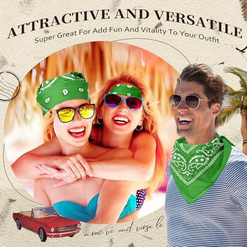 Suhine 12 Pcs Bandanas Bulk for Women Men 22 x 22 Inch Paisley Headband Cowboy Handkerchief Summer Beach Party Costume - color: Grass Green
