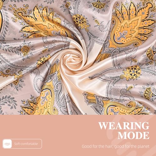 35 x 35 Women's Fashion Pattern Large Square Silk Like Hair Scarf Head Sleeping Wrap Satin Neck Bandana for Gift… - color: Garland Cashew Nuts-beige