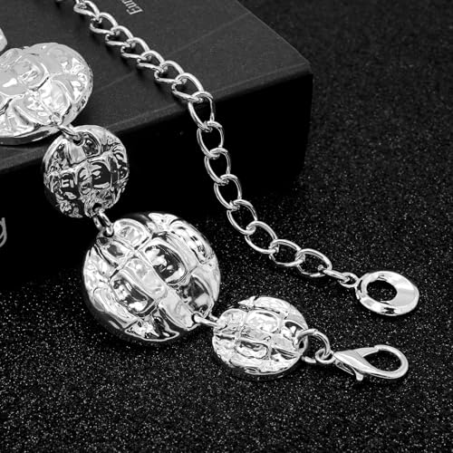 LIMHOO Women's Metal Waist Chain Belts Gold Silver Link Belt for Dresses - color: Circle Silver, size: XL: Length 150cm/59in