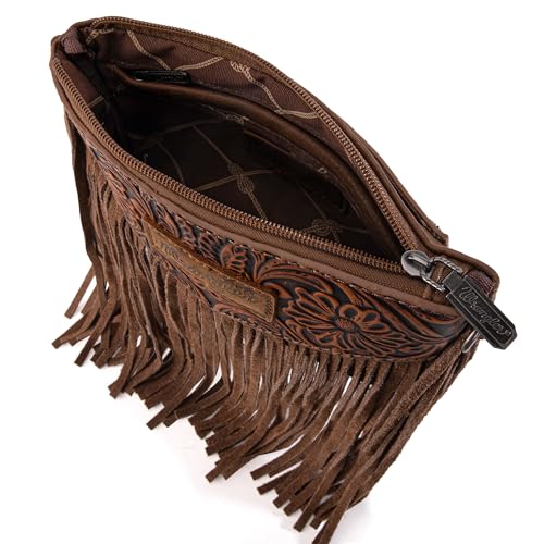 Wrangler Crossbody Small Purse for Women Wristlet Fringe Bag Western Purse - color: Angel Oakwood
