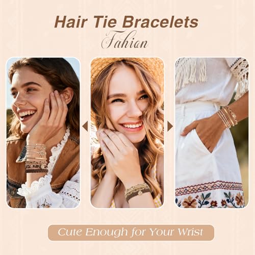 6 PCS Hair Ties Bracelets for Women, Stretch Bracelets, Boho Hair Ties for Thick & Thin Hair, Elastic Hair Bands That Double as Stylish Jewelry, Dual-Use Ponytail Holders, Sun