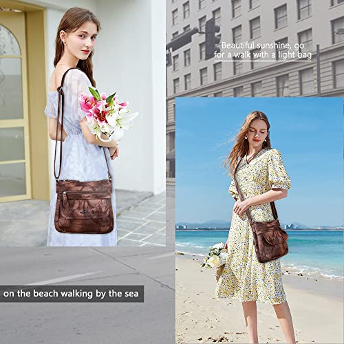 Angelkiss Small Womens Crossbody Bag Leather Shoulder Purse for Women Hobo Bag with Adjustable Shoulder Strap - color: 7brown