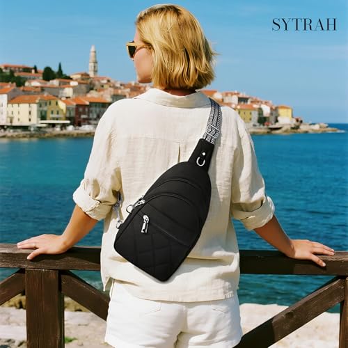 SYTRAH Sling Bag for Women, Anti-Theft RFID Crossbody Bag Nylon Sling Purse for Travel, Puffy Small backpack - color: Black