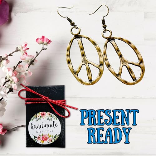 Peace sign earrings peace symbol charm earrings silver or bronze hippie necklace - color: bronze