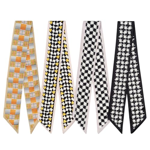QIUTIMIY 4 Pack Purse Scarf Handbags Skinny Twill Hair Scarves Narrow Neck Scarf Band Women Fashion Accessories Bag Charms - color: Style 10