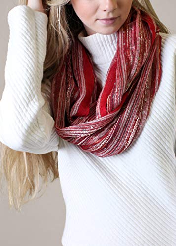 Anika Dali (15 Colors) Shimmer Sparkle Infinity Scarf, Women's Festival Bliss Lightweight Fashion Shawl - color: Romance Red