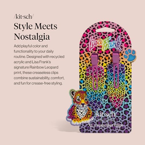 Lisa Frank x Kitsch XL Creaseless Hair Clips for Women - No Crease, No Bend Hair Clips for Styling, Makeup Application, or Face Wash | Recycled Acrylic - Rainbow Leopard | Gifts for Women, 2pcs - color: Rainbow Leopard