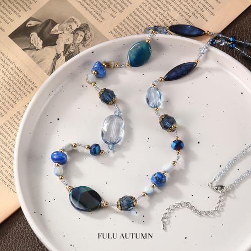 FULU AUTUMN Long Necklaces for Women Trendy Long Chunky Beaded Necklace Boho Fashion Costume Jewelry Mothers Day Gifts for Her - color: Blue
