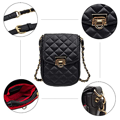 Phone Crossbody Bags for Women Small Vegan Leather Mini Shoulder Wallet Card Quilted Purse - color: A - Black & Gold