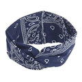 Assorted Paisley Print Wide Bandana Knot Headbands Criss Cross Head Wrap Hair Band (Navy) - color: Navy