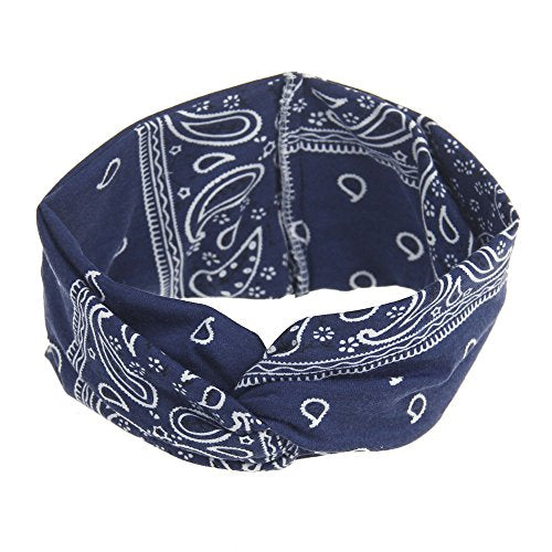 Assorted Paisley Print Wide Bandana Knot Headbands Criss Cross Head Wrap Hair Band (4 Colors Pack A) - color: 4 Colors Pack A