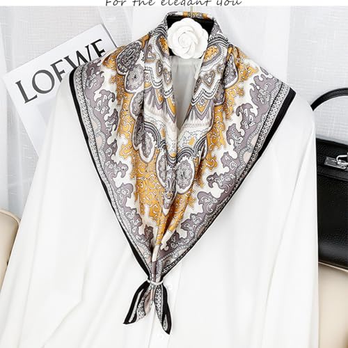 Sumolux Head Hair Scarf for Women Like Satin Silk Scarf Bandana Hair Wrapping Night Large Square Scarves 27.5" - color: Black Cashew Nuts