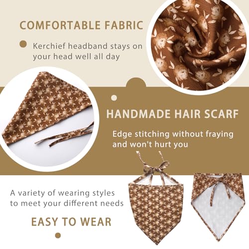 Vercret 6 Pack Hair Scarf Headband for Women Elastic Bandana Head Scarf Large Boho Triangle Kerchief with Clips Non Slip Scarves - color: Ink Flower