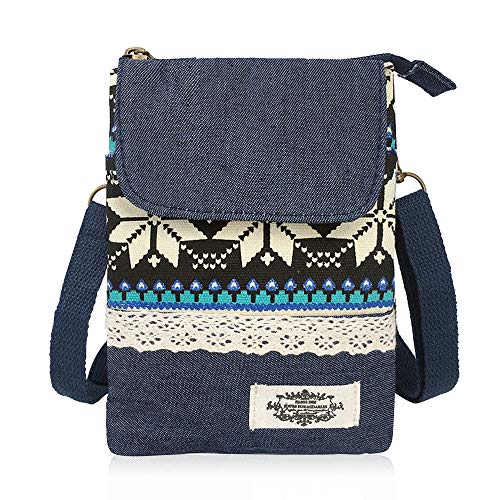 Roomy Cell Phone Purse Wallet Canvas Small Crossbody Purse Bags with Shoulder Strap For Women teen girlsl | Roomy - color: Q-folk-custom Blue