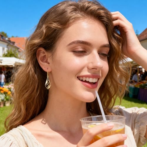 Silver Dangle Earrings Hypoallergenic Filigree Flower Carved Hollow Out Dangle Earrings for Women 14K Gold Plated Geometric Leverback Earring Trendy Silver Drop Earings Jewelry Gifts - color: 14K Gold