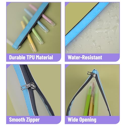 Mr. Pen- Clear Pencil Pouch, 9" x 6.88", 3 Pack, Durable TPU Material | Large Water-Resistant Pencil Bags with Smooth Zipper, Multipurpose Clear Pouch for Stationery, School, Office - color: Blue Shades, size: 3 Pack, Large
