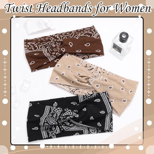 3 Pack Boho Headbands for Women Short Twist Knotted Head Wraps Turban Stretchy Leopard Hair Bands Elastic Non-Slip Workout Head Wraps Accessories - color: Bohemia