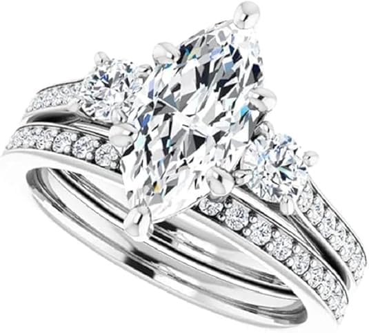 Pretty Jewels 3CT Marquise Cut Lab Created Diamond Bridal Set, Women's Wedding Ring, 14k White Gold Finish - color: White