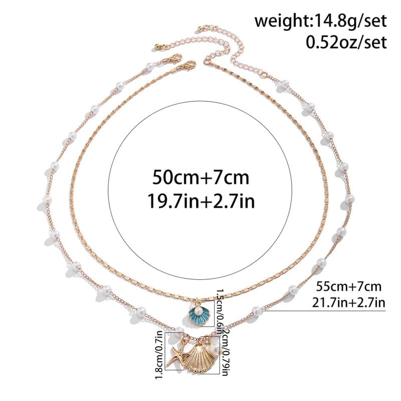Layered Charm Necklace Boho Summer Jewelry Beach Vacation Gift for Women Surfer Accessories Gold-Filled Chain Summer Jewelry - color: A2