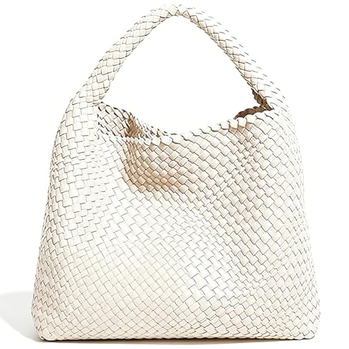 Geelyda Woven Tote Bag for Women with Purse, Fashion Shoulder Hobo Underarm Bags, Large Woven Handmade Work Commuter Day Bags - color: White