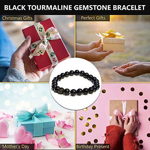 ANAYA AGATE Healing Crystal Bracelet for Women and Men – 8mm Round Beaded Bracelet for Men and Women – Unisex Stretchy Gemstone Bracelet for Healing and Protection - color: Black Tourmaline