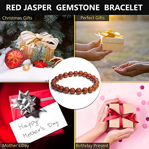 ANAYA AGATE Healing Crystal Bracelet for Women and Men – 8mm Round Beaded Bracelet for Men and Women – Unisex Stretchy Gemstone Bracelet for Healing and Protection - color: Red Jasper