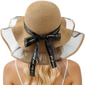Beach Hats for Women, Wide Brim Sun Straw Hat for Women, Sun Hat UPF 50+ UV Protection - color: Khaki Brown Mesh