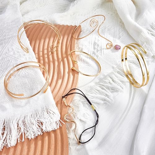 FEYIR 6 Pcs Arm Cuff Bracelet for Women Upper Arm Cuff Bangle Band Armlet Adjustable Armband Set