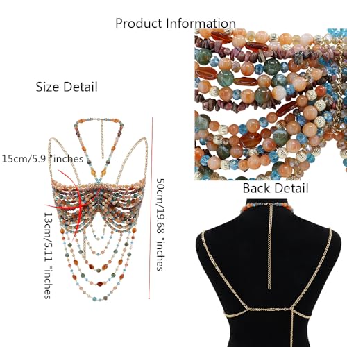Handmade Beads Body Chain, Mermaid Top Rave Outfit Body Jewelry, Mermaid Costume, Beaded Bra Bralette Bead Waist Body Jewelry for Women for Boho Festival Clubbing - color: MULTICOLOR