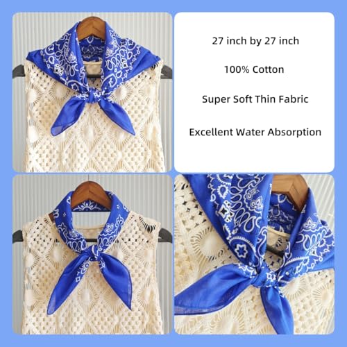 Bandana Single Pack Soft Thin 27 inch Cotton Paisley Extra Large Headwear - color: Royal Blue