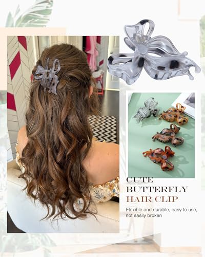 4 PCS Bow Hair Clips Bow Claw Clip for Women, Large Hair Claw Clips for Thin Thick Hair (Leopard(Deep coffee+light yellow+orange+light gray)) - color: Leopard(Deep coffee+light yellow+orange+light gray)