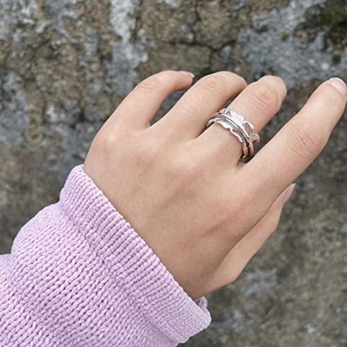 925 Sterling Silver Anxiety Ring with Beads Fidget Spinning Rings for Women Worry Beads Rings - color: feather design