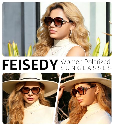 FEISEDY Polarized Women Square Sunglasses Sparkling Composite Shiny Frame B2289 - color: Black/Brown