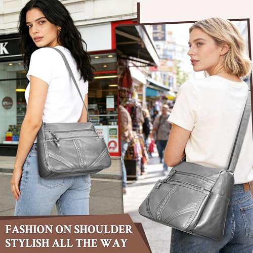 ELDA Crossbody Bags For Women Pocketbooks Soft PU Leather Purses and Handbags Multi Pocket Shoulder Bag - color: X-dark Grey