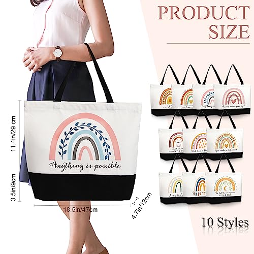 Sieral 10 Pcs Teacher Appreciation Gift Rainbow Canva Teacher Tote Bags Pack Retirement Thank You Reusable Bag Women Summer(Inspirational) - style: Inspirational